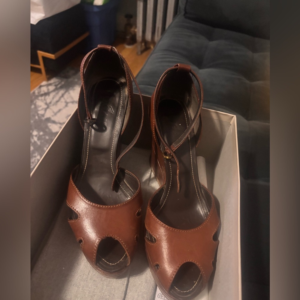 Hogan Brown Leather Wedge Sandals size 8.5
